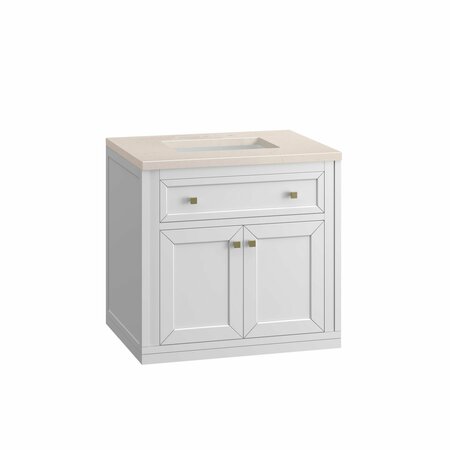 James Martin Vanities Chicago 30in Single Vanity, Glossy White w/ 3 CM Eternal Marfil Top 305-V30-GW-3EMR